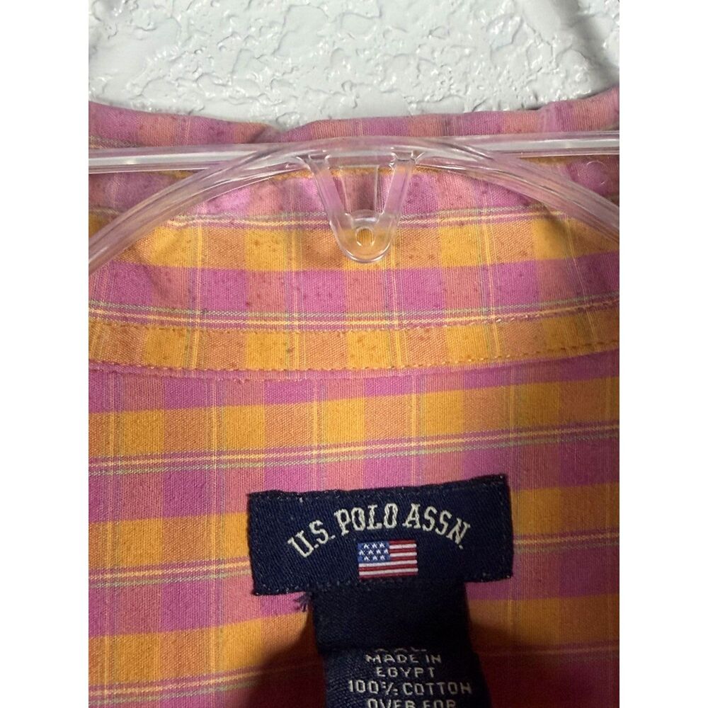 U.S. Polo Assn Men Plaid Short Sleeve Button Down Shirt Orange Pink XXL - Picture 8 of 10
